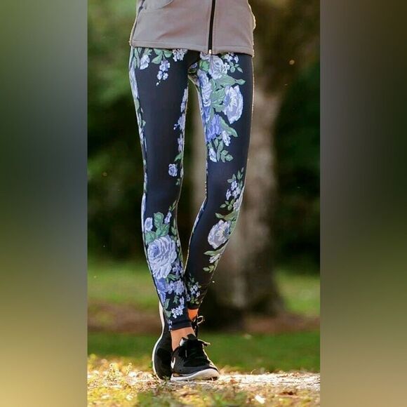 Albion Size Small Fit Intention Compression Leggings in Purple Gray Floral - Picture 1 of 8